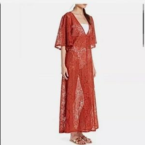 Something Navy Orange/Rust Colored Lace Caftan
